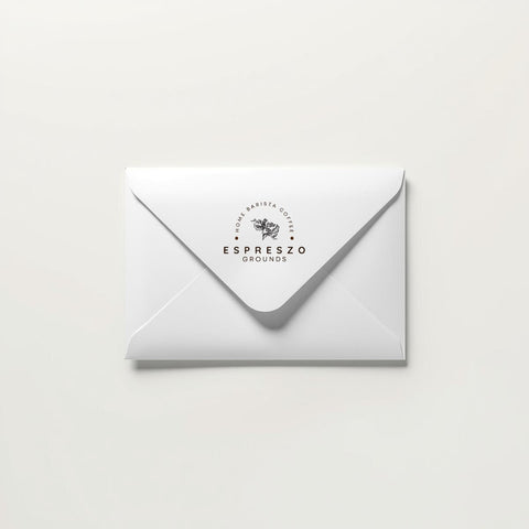 White envelope with 'Espreszo' branding on a light gray background